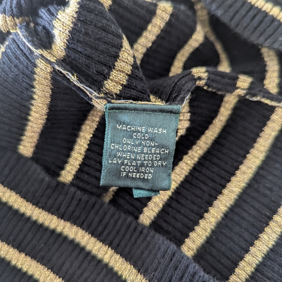 Lauren Ralph Lauren Vintage Turtleneck Striped Ribbed Sweater Speckled Gold - Picture 8 of 9
